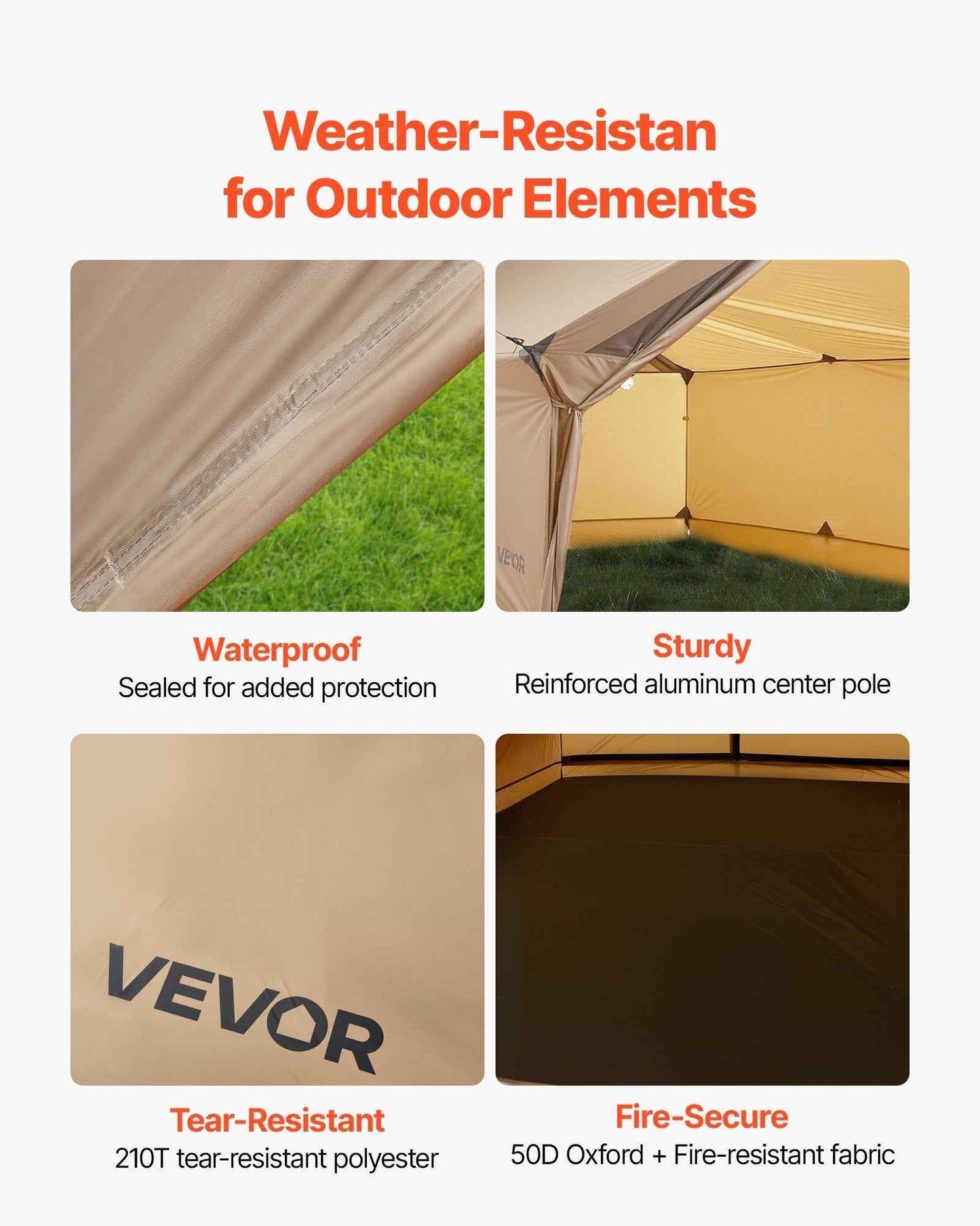 2-Person Cabin Hot Tent with Stove Jack – Pole-Free Lightweight Waterproof 4-Season Tent | Brown