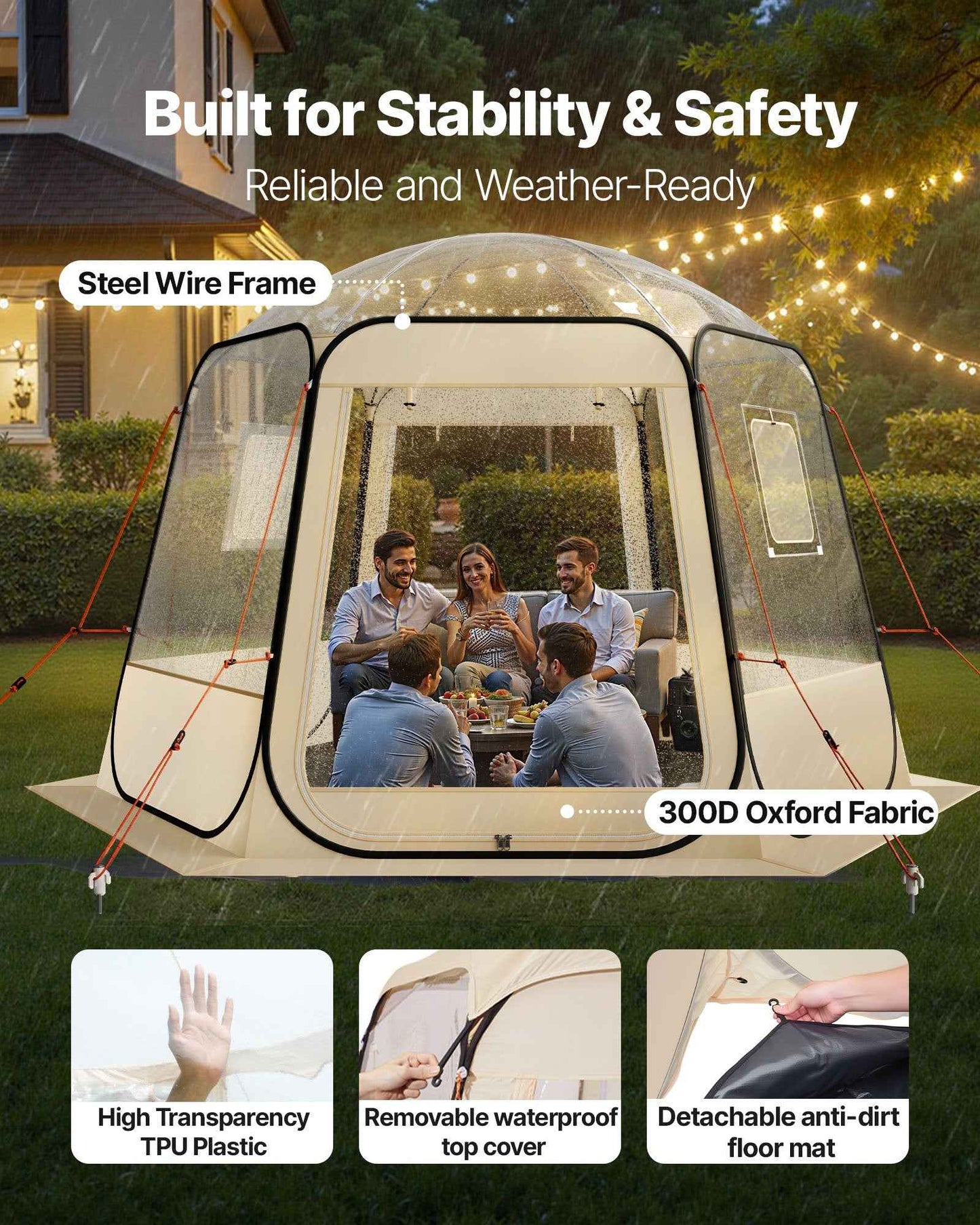 Clear Bubble Dome Tent | 10x9.2 FT Pop-Up Igloo for 4-8 People | 540° Panoramic View