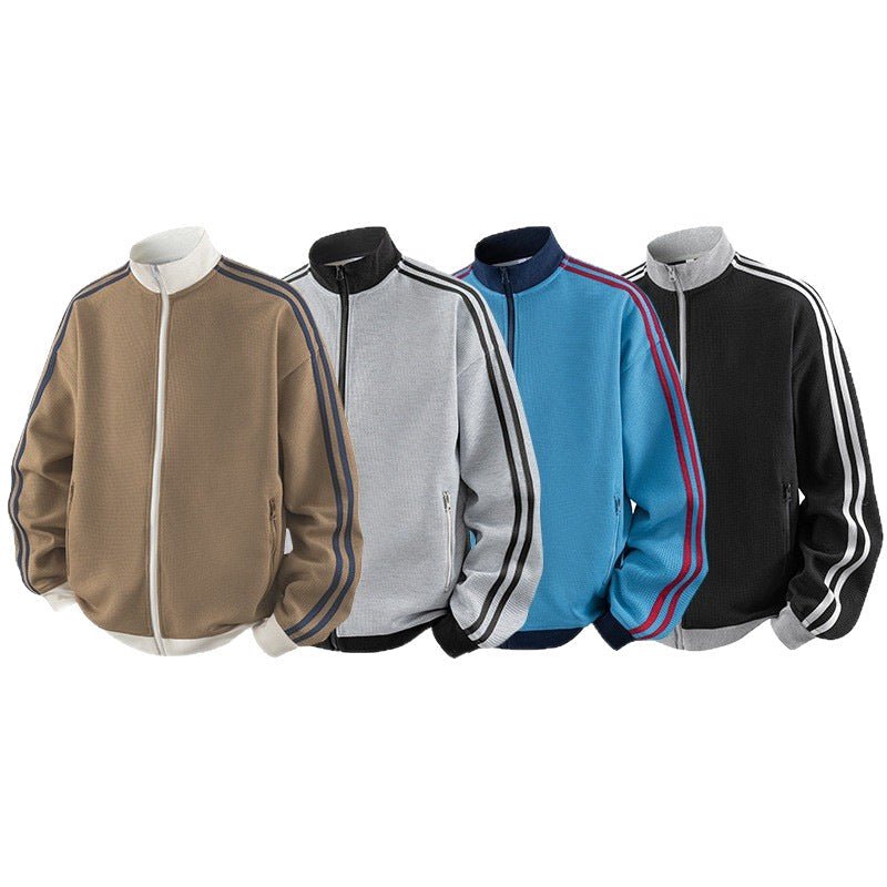 Men's Striped Waffle-Knit Retro Sports Jacket
