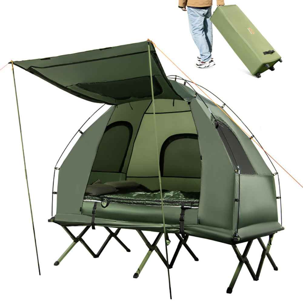 5-in-1 Camping Tent Cot with Air Mattress & Sleeping Bags — 2 Person