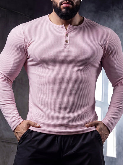 Men's Slim Fit Half-Button Long-Sleeve Sport Shirt