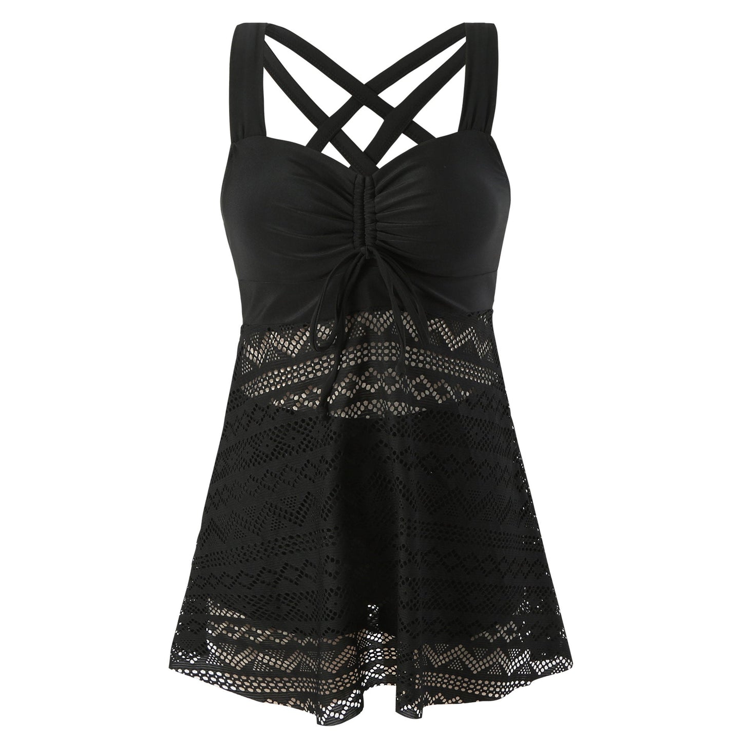 Women's Solid Color Lace One-Piece Swimsuit with Shorts – Korean Style