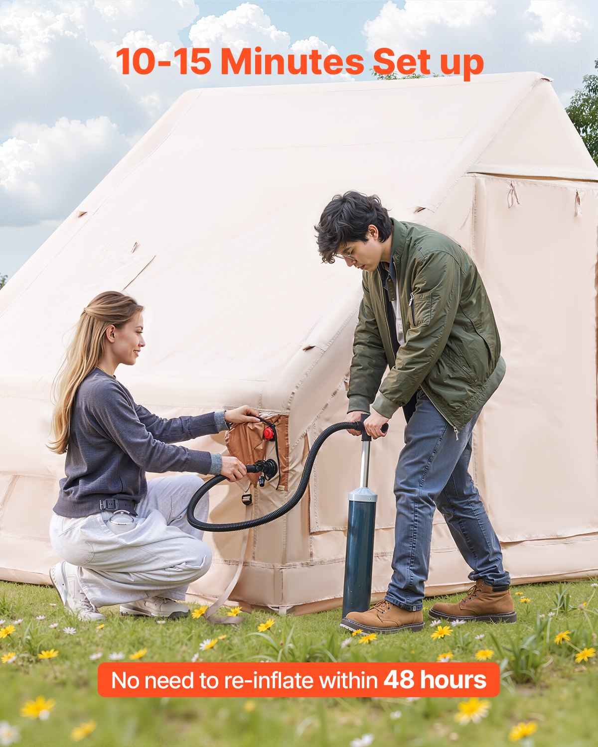 3–5 Person Inflatable Glamping Tent with Canopy – 4-Season 300D Oxford Tent with Stove Jack & AC Port