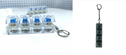 4Keys Mechanical Keyboard Electronic Luminous Transparent Crystal Height Pressure Reduction Finger Button Anti Stress Keycap Toy Schoolbag Pendant Keychain Decompression Clicker Gadget Gift