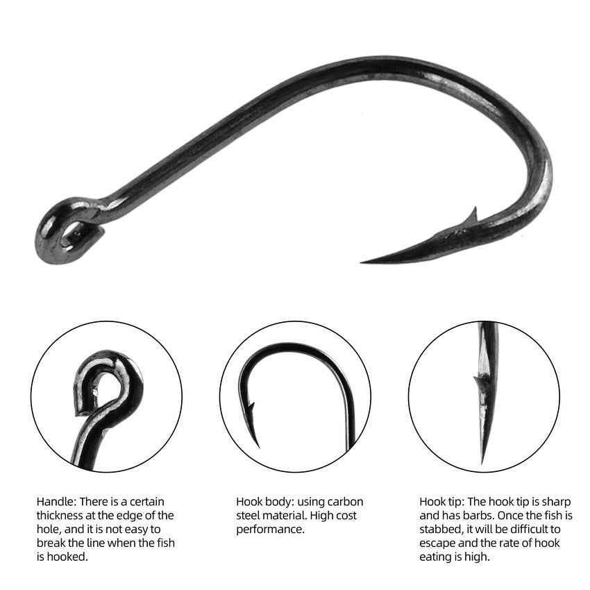 Bulk Fishhook Box – Perforated Black Fishing Hooks, 100 to 600 Pieces