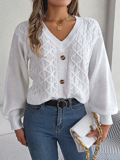 Women's Cable-Knit Puff-Sleeve Pullover Sweater – 4 Colors