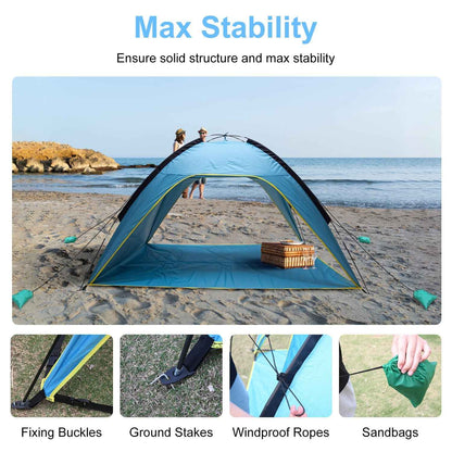 4-6 Person Beach Tent Canopy – UPF 50+ Sun Shelter