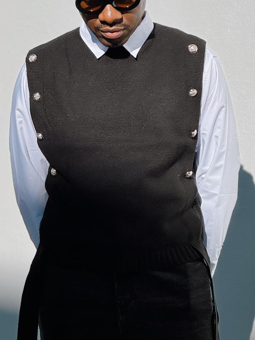 Black Metal-Accent Sleeveless Vest