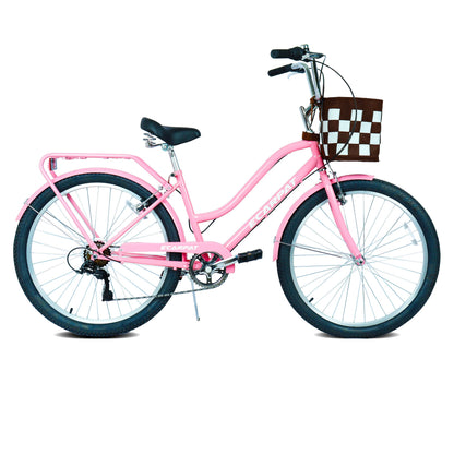 26" City Commuter Bike | 7-Speed, Detachable Basket, Built-In Lock & Rear Rack