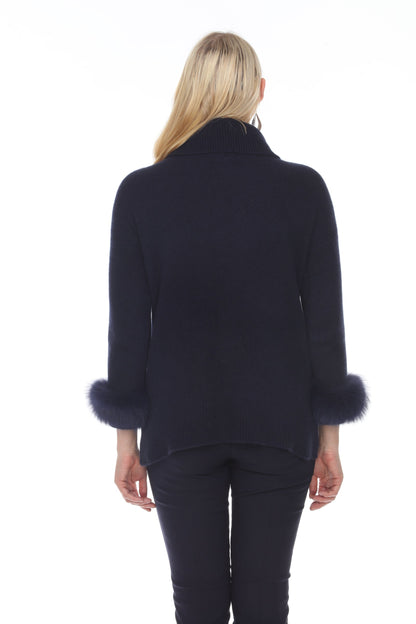 Alashan Luxe 100% Cashmere Quebec Fox Cuff Turtleneck Sweater LX2003