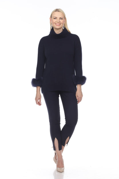 Alashan Luxe 100% Cashmere Quebec Fox Cuff Turtleneck Sweater LX2003