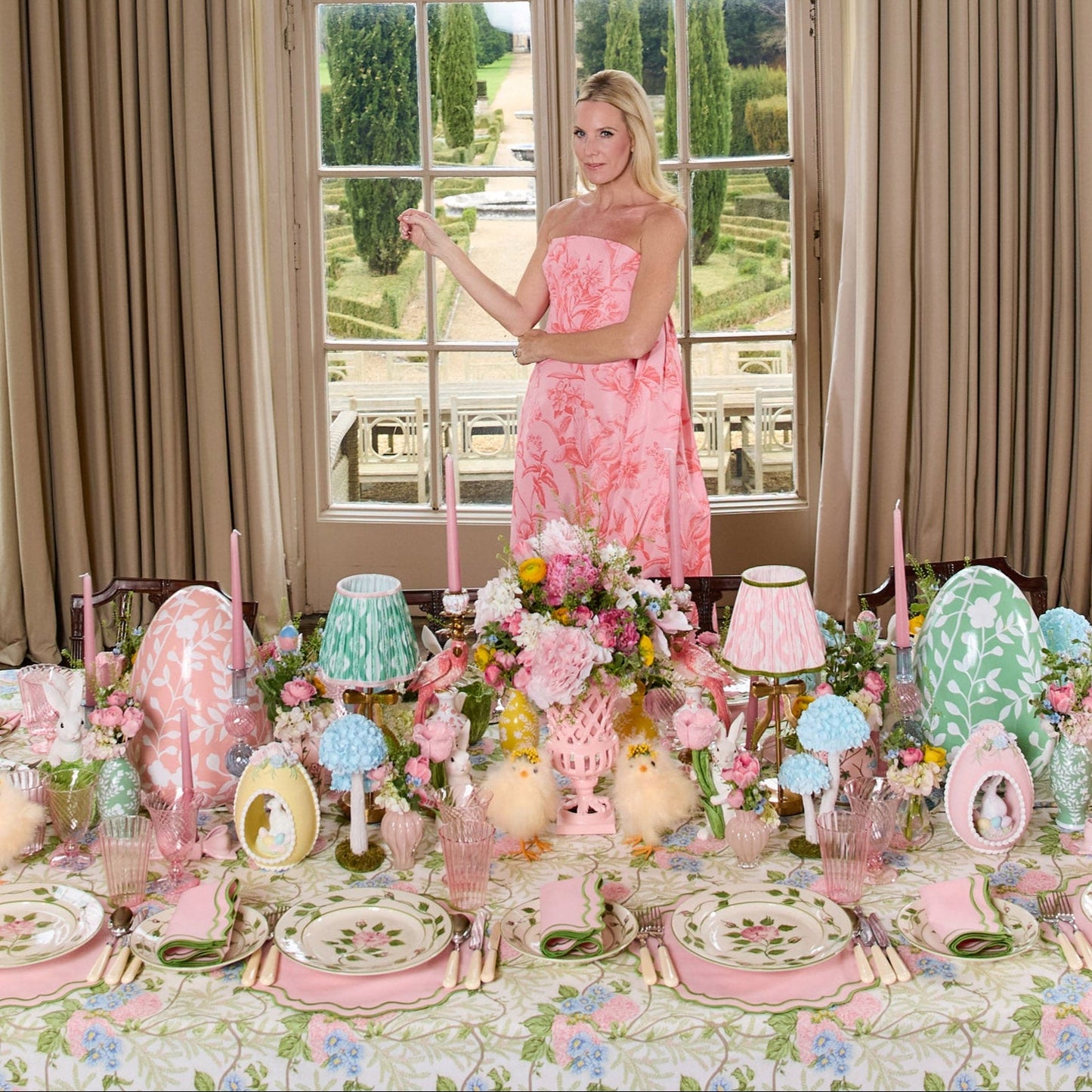 Pink & Blue Lady Isabella's Garden Tablecloth