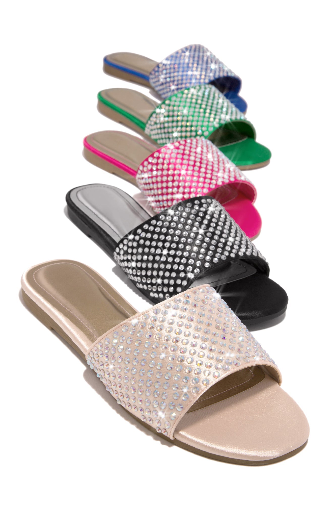 Ula Embellished Slip On Sandals - Green