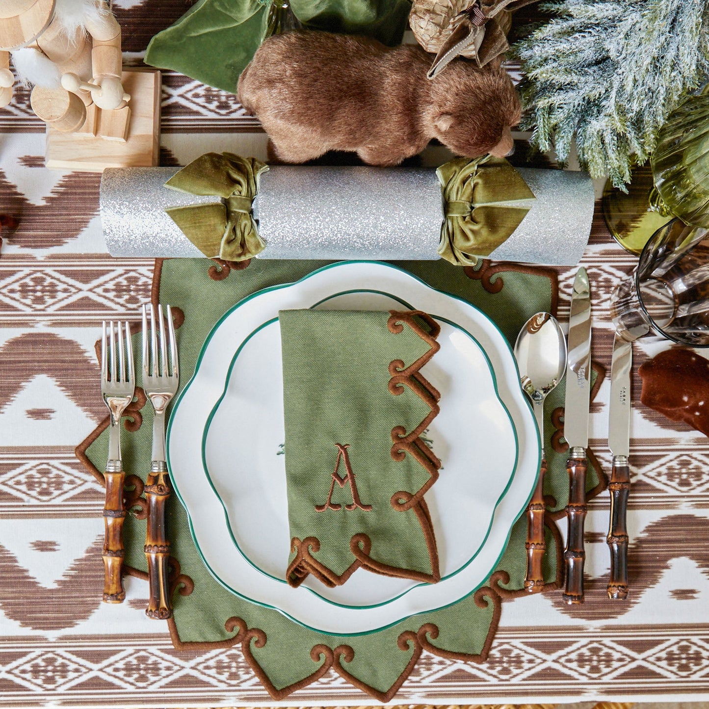 Forest Green & Brown Angelina Napkins (Set of 4)