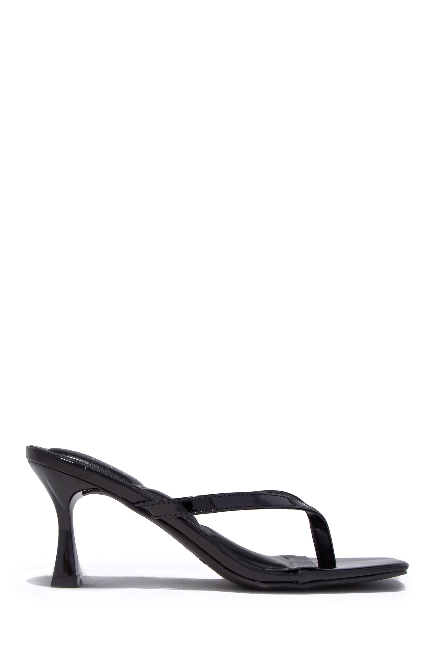 Angelie Mid Heel Thong Mules - Black Patent