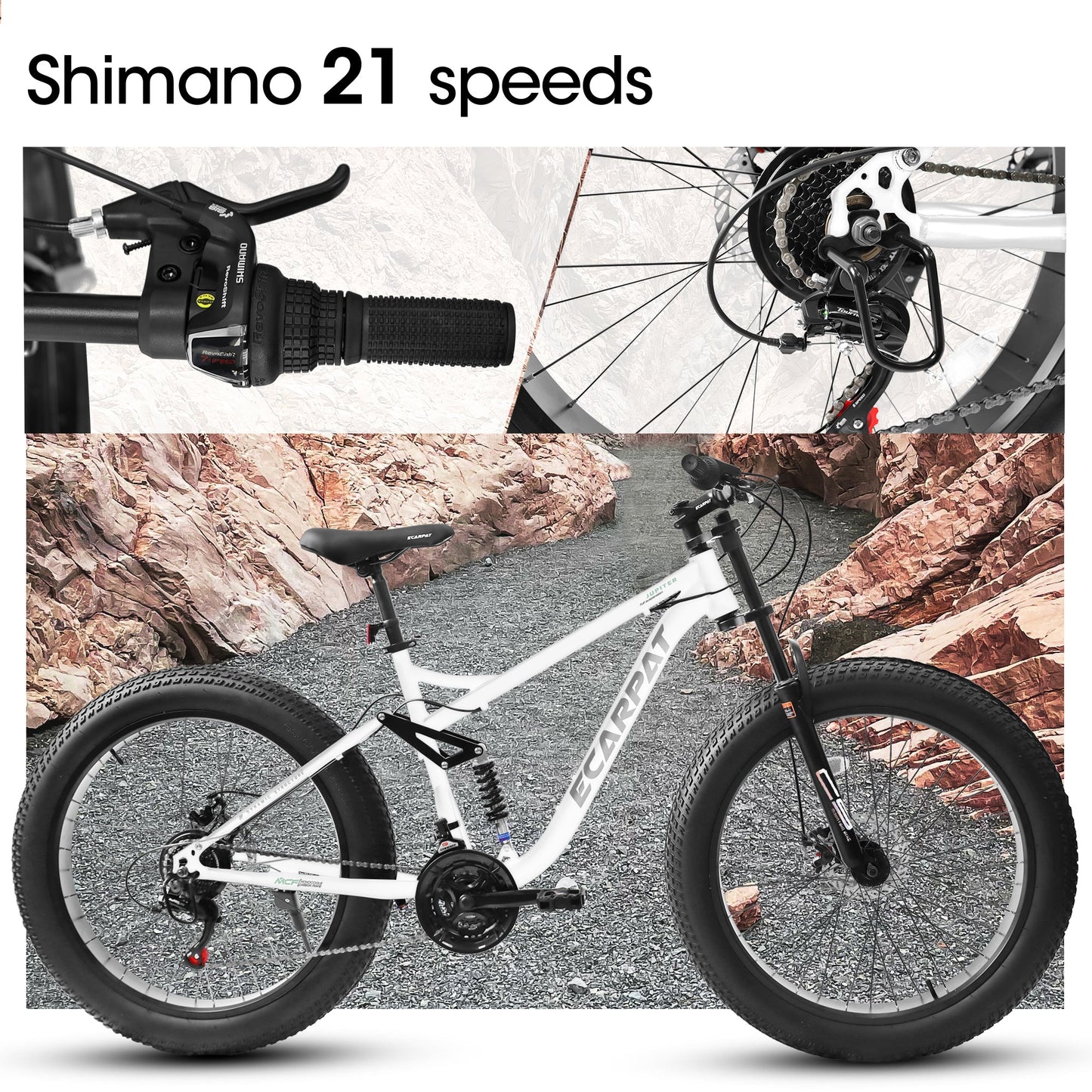 26" Full-Suspension Fat Tire Mountain Bike | Shimano 21-Speed, 4" Tires & Disc Brakes