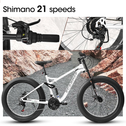 26" Full-Suspension Fat Tire Mountain Bike | Shimano 21-Speed, 4" Tires & Disc Brakes