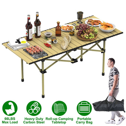 Roll-Up Folding Camping Table – Carbon Steel, Lightweight with Carry Bag