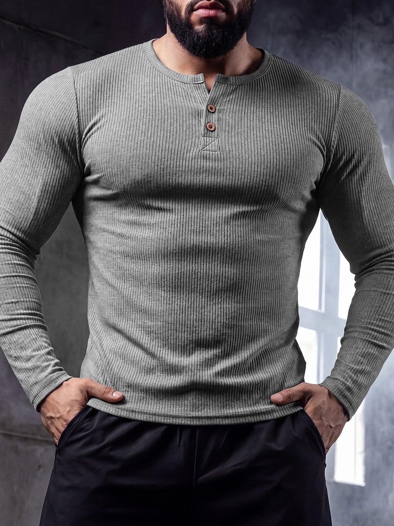 Men's Slim Fit Half-Button Long-Sleeve Sport Shirt