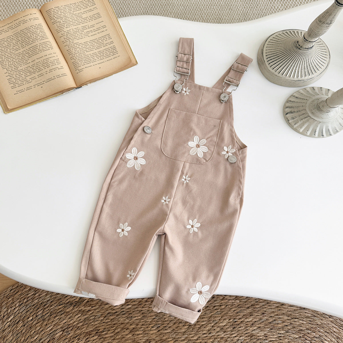 Baby Floral-embroidered Casual Sleeveless Romper