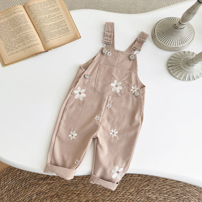 Baby Floral-embroidered Casual Sleeveless Romper
