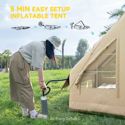 4-Season Inflatable Camping Tent – 3000mm Waterproof, UPF50+, Inflates in 5 Minutes with Hand Pump