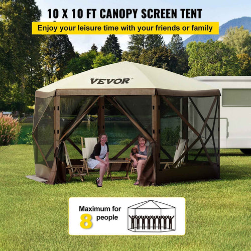 8-Person 6-Sided Pop-Up Gazebo Screen Tent – Waterproof Canopy with Mesh Windows & Carry Bag | 10×10 ft