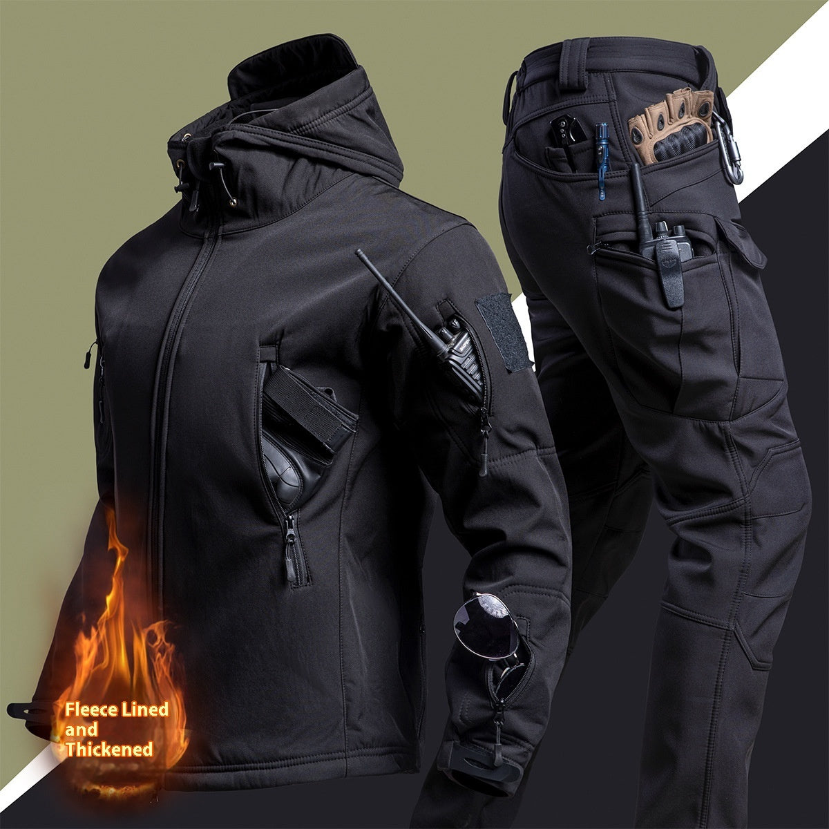 Men's Camouflage Winter Shell Jacket & Pants Suit – Waterproof Windproof Outdoor Set