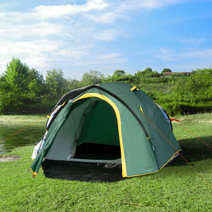 2-Person Dome Camping Tent – Waterproof with Front Vestibule, Large Windows & Carry Bag | Green & Yellow