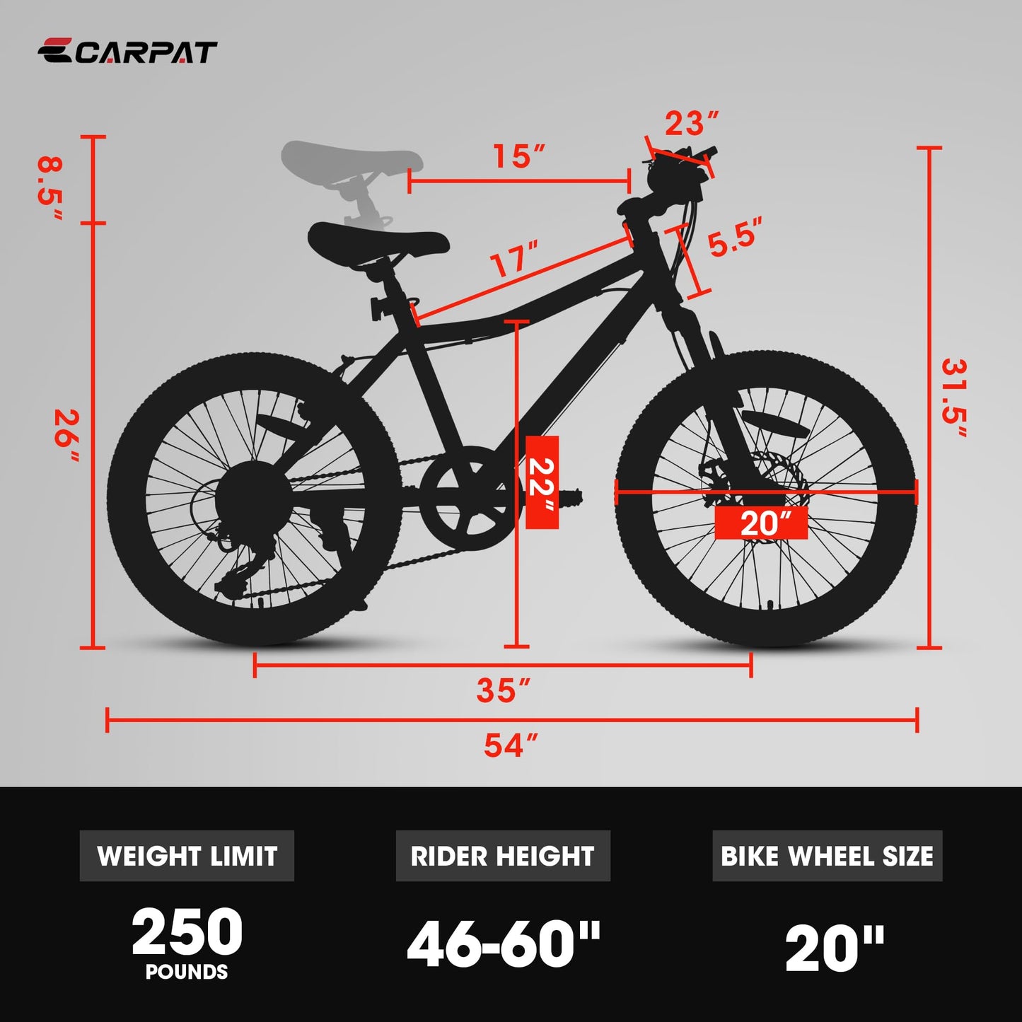 20" Kids Mountain Bike | Ages 6-12 | 7-Speed Shimano, Disc Brake & Front Suspension