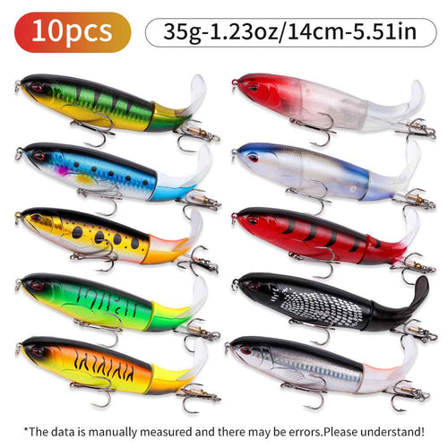 10-Piece Topwater Pencil Lure Set – Propeller Tail, 10cm/13g, 10 Colors