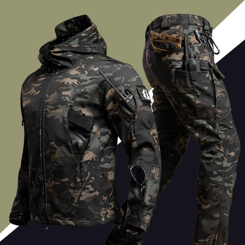 Men's Camouflage Winter Shell Jacket & Pants Suit – Waterproof Windproof Outdoor Set