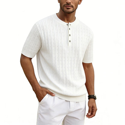 Men's Henry Collar Knit Sweater Short-sleeve T-shirt