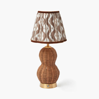 Rattan Bardot Rechargeable Lamp with Chocolate Ikat Shade (18cm)