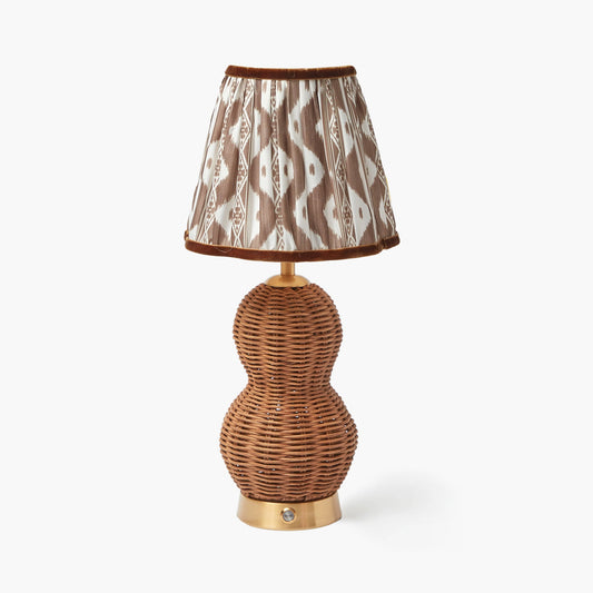 Rattan Bardot Rechargeable Lamp with Chocolate Ikat Shade (18cm)