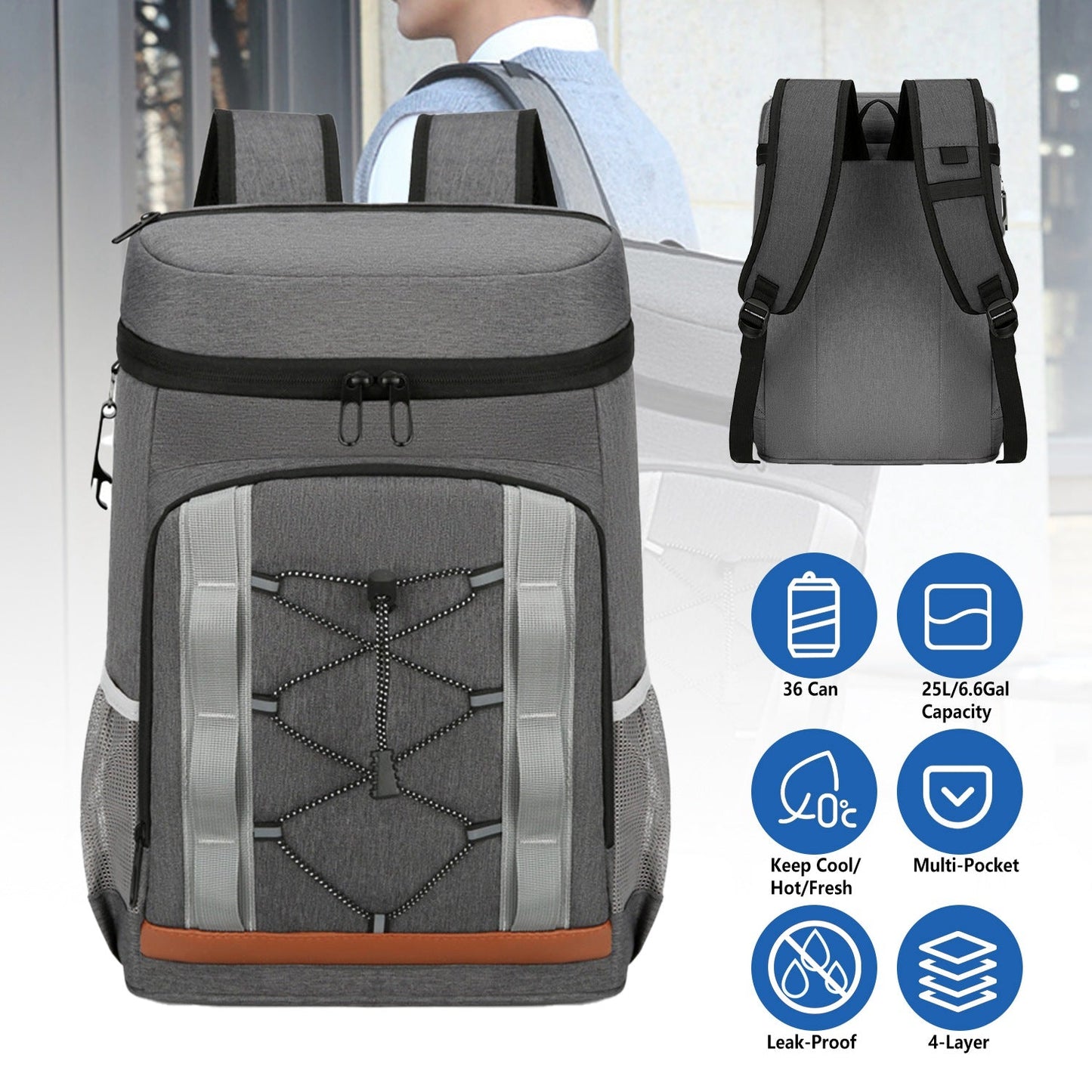 Insulated Cooler Backpack – 36 Can / 25L Leakproof with Bottle Opener