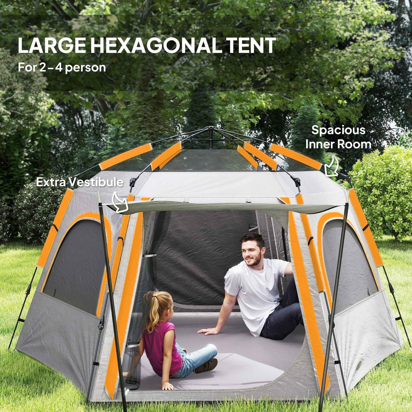 Instant Pop-Up Camping Tent – 4 Person Waterproof Dome Tent with Vestibule & Rainfly | Light Grey
