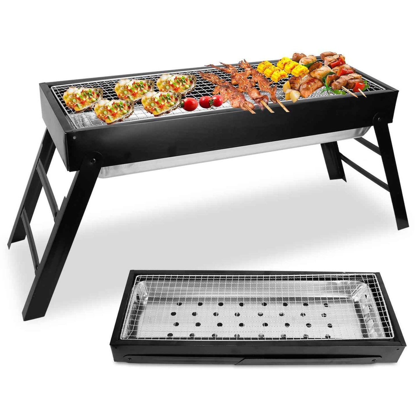 Foldable Charcoal BBQ Grill with Pullout Ash Drawer Tray