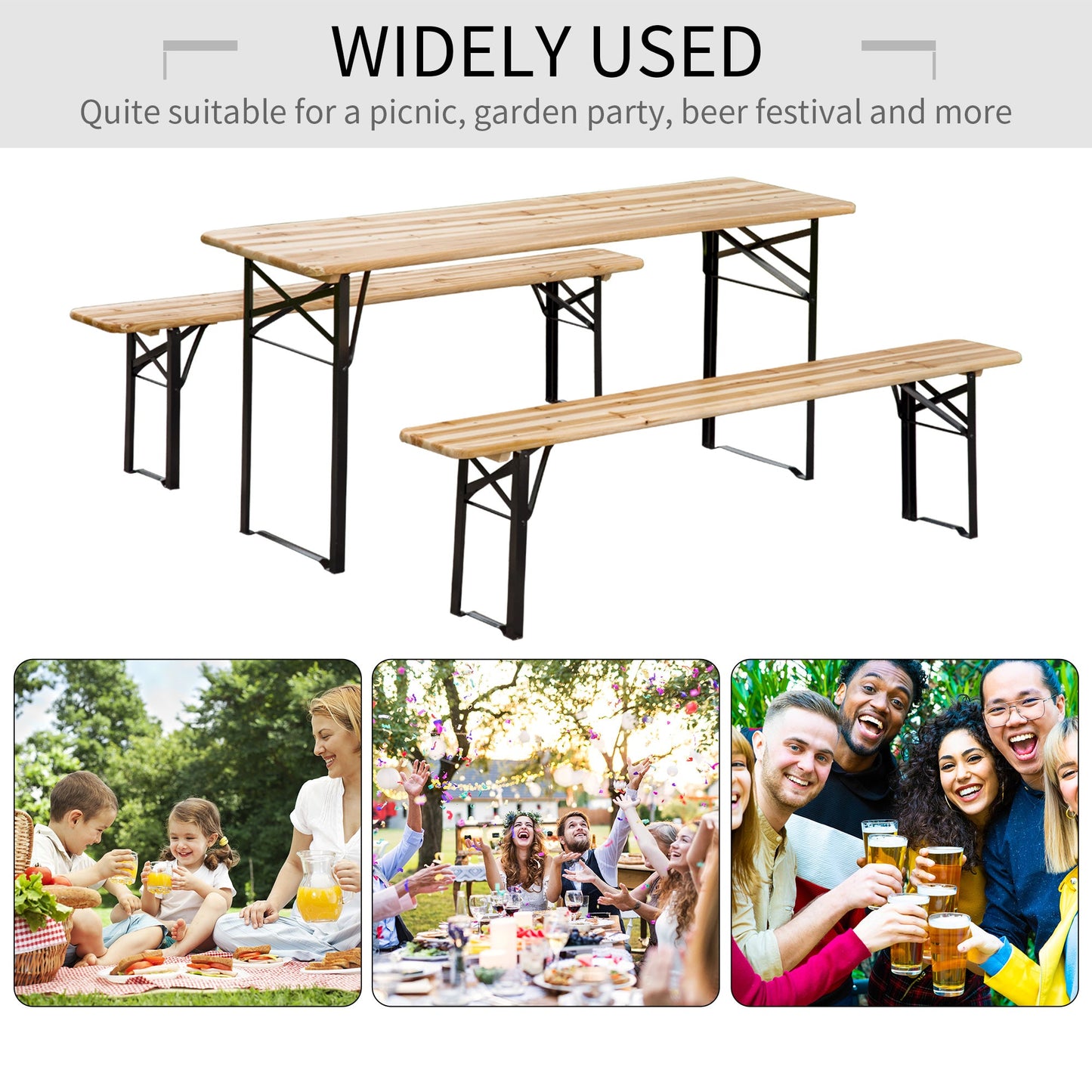 6 FT Folding Picnic Table & Bench Set | Solid Wood Outdoor Dining Table for Camping & Patio