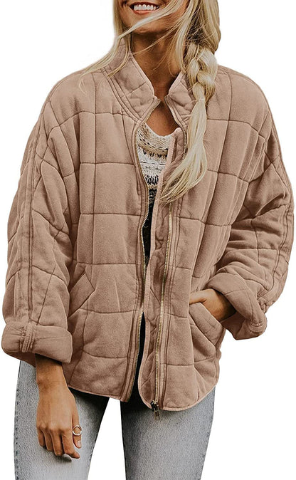 Women's Zip-Up Stand Collar Jacket – Casual Lightweight Jacket