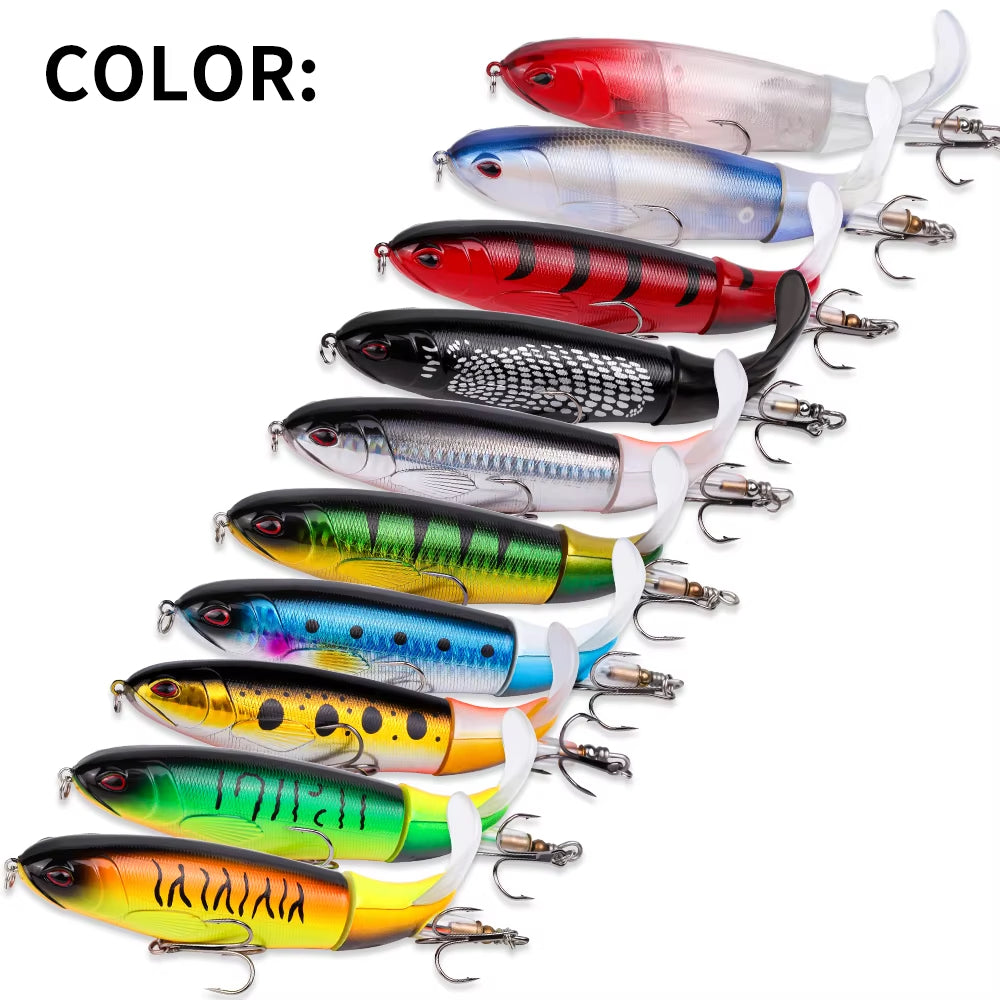10-Piece Topwater Pencil Lure Set – Swiveling Propeller Tail, 14cm/35g, 10 Colors