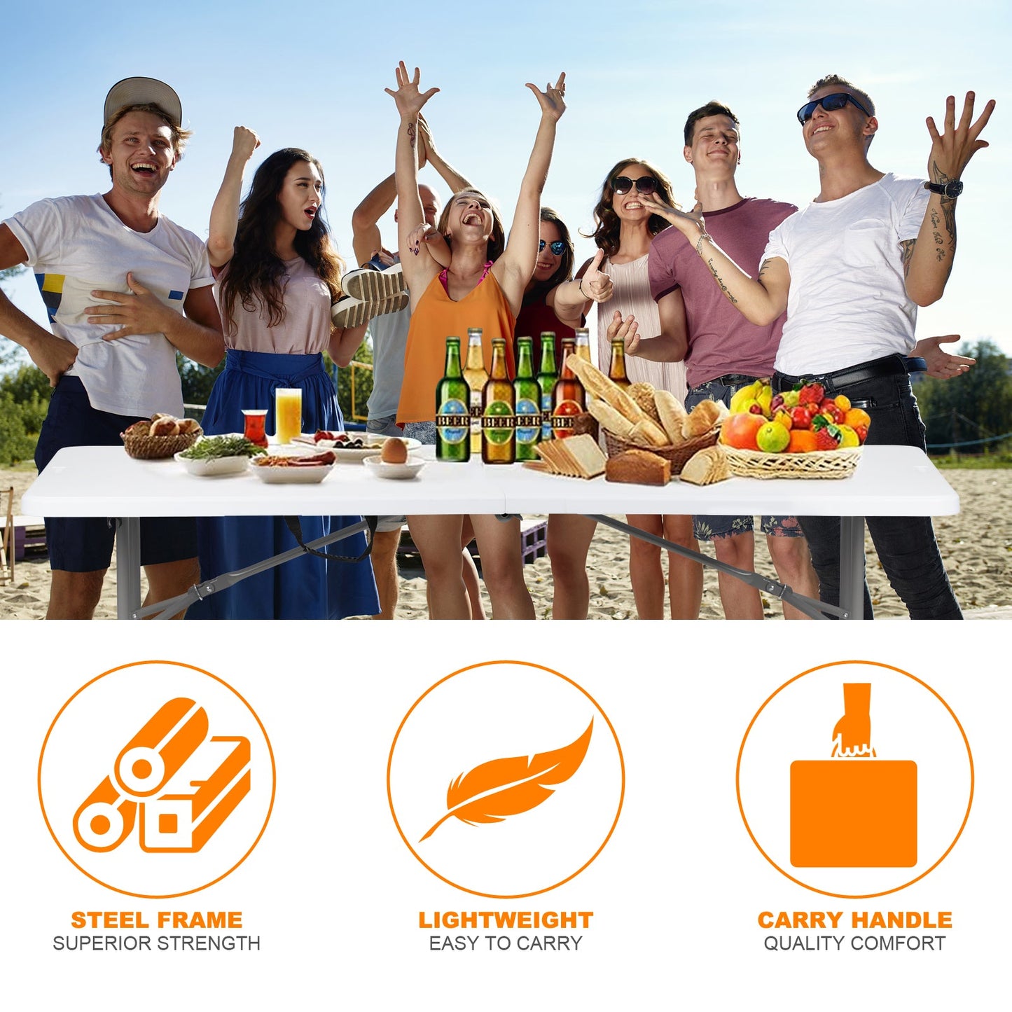 6ft Portable Folding Table – Lightweight Indoor & Outdoor Table