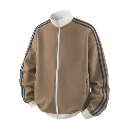 Men's Striped Waffle-Knit Retro Sports Jacket