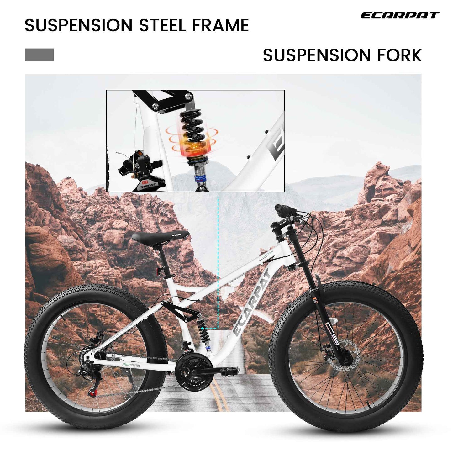 26" Full-Suspension Fat Tire Mountain Bike | Shimano 21-Speed, 4" Tires & Disc Brakes