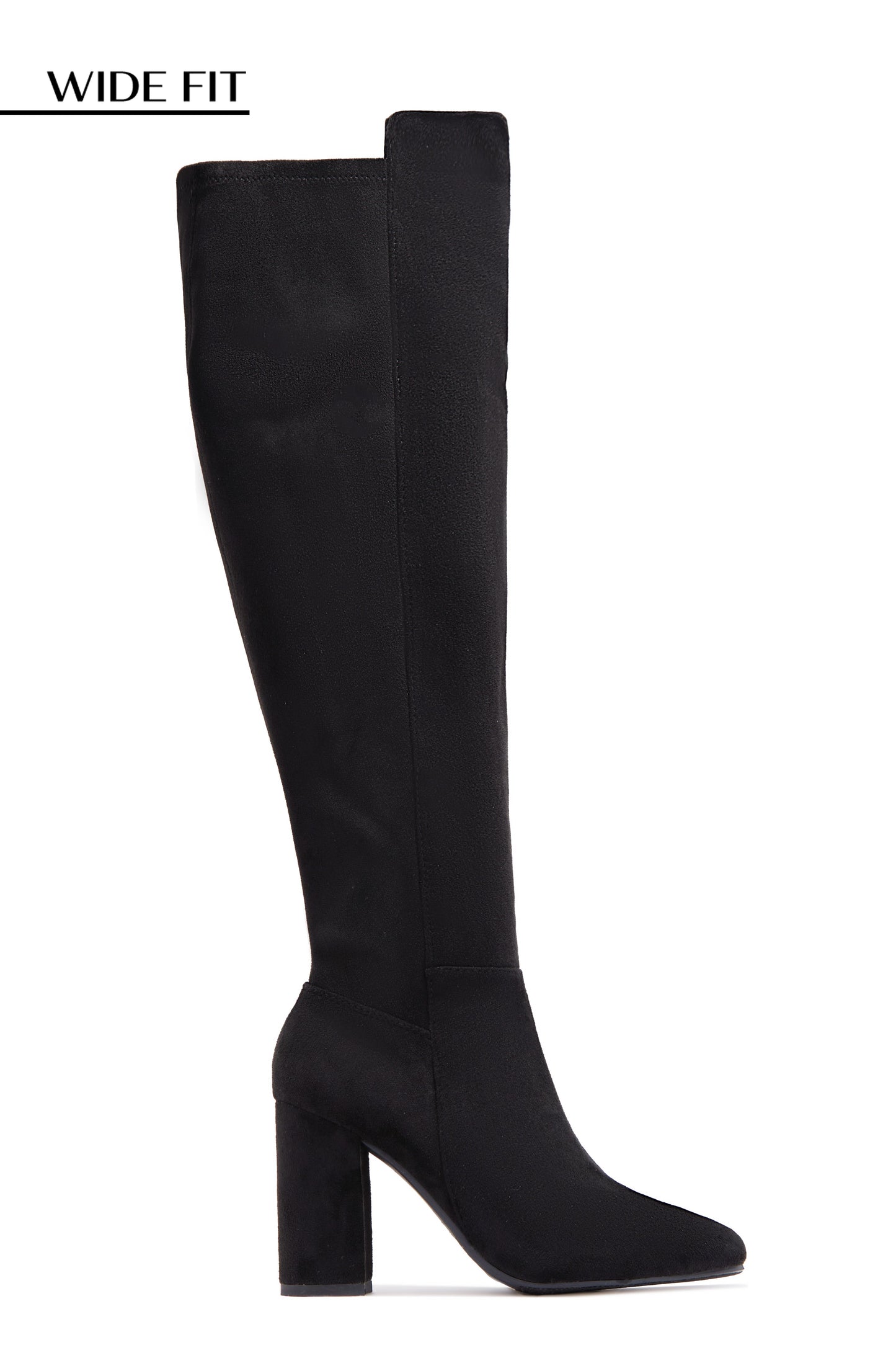 Colette Wide Fit Block Heel Boots - Black Suede