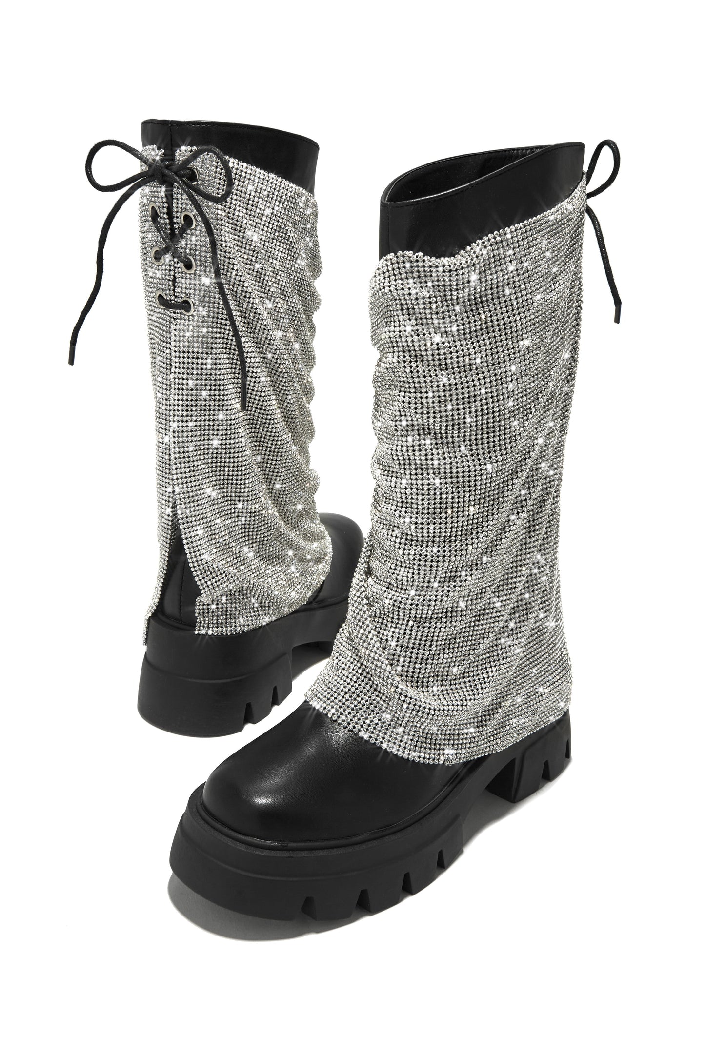 Festival Girl Era Embellished Chunky Platform Boots - Black