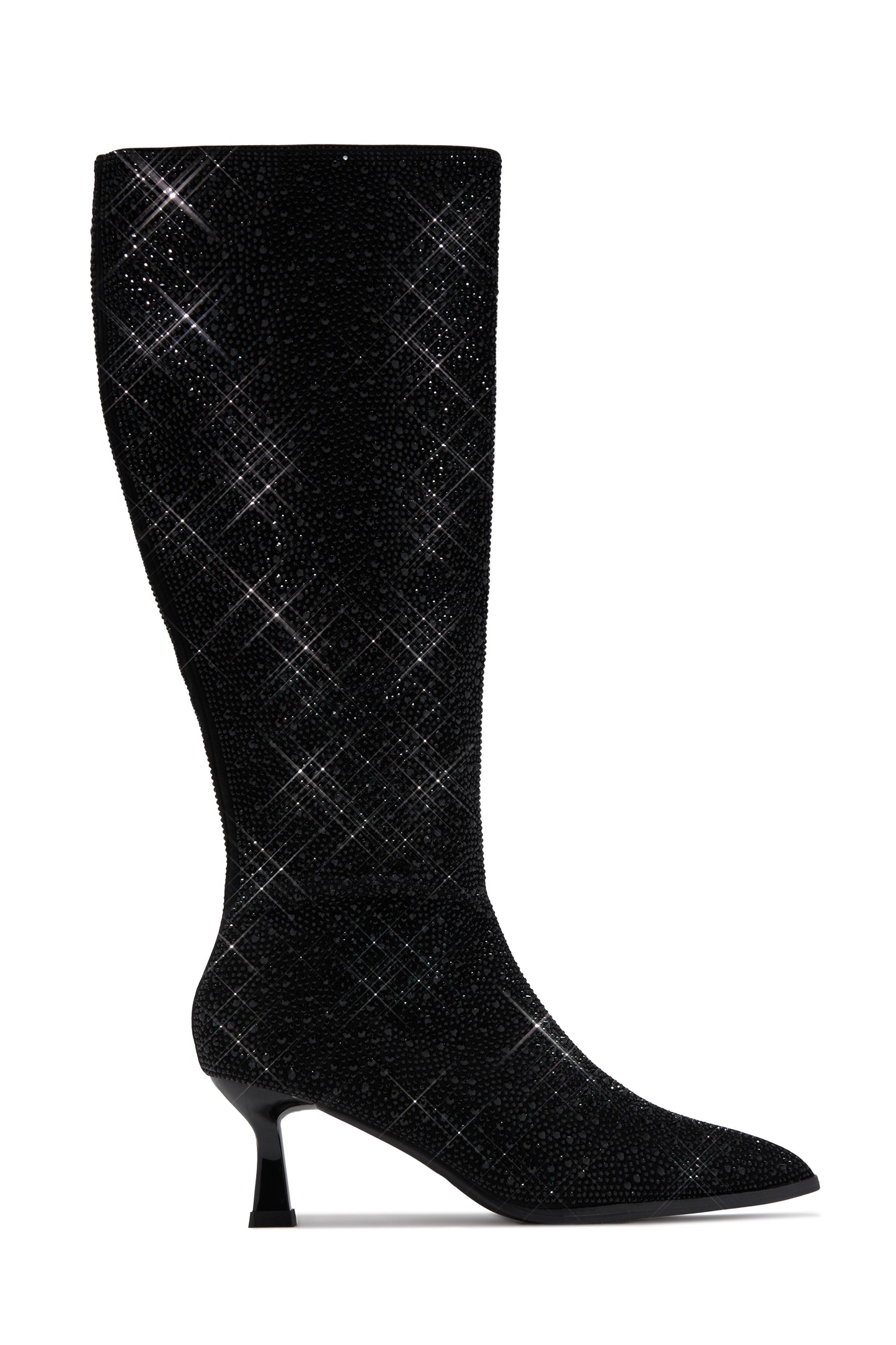 Elvia Embellished Kitten Heel Boots - Black