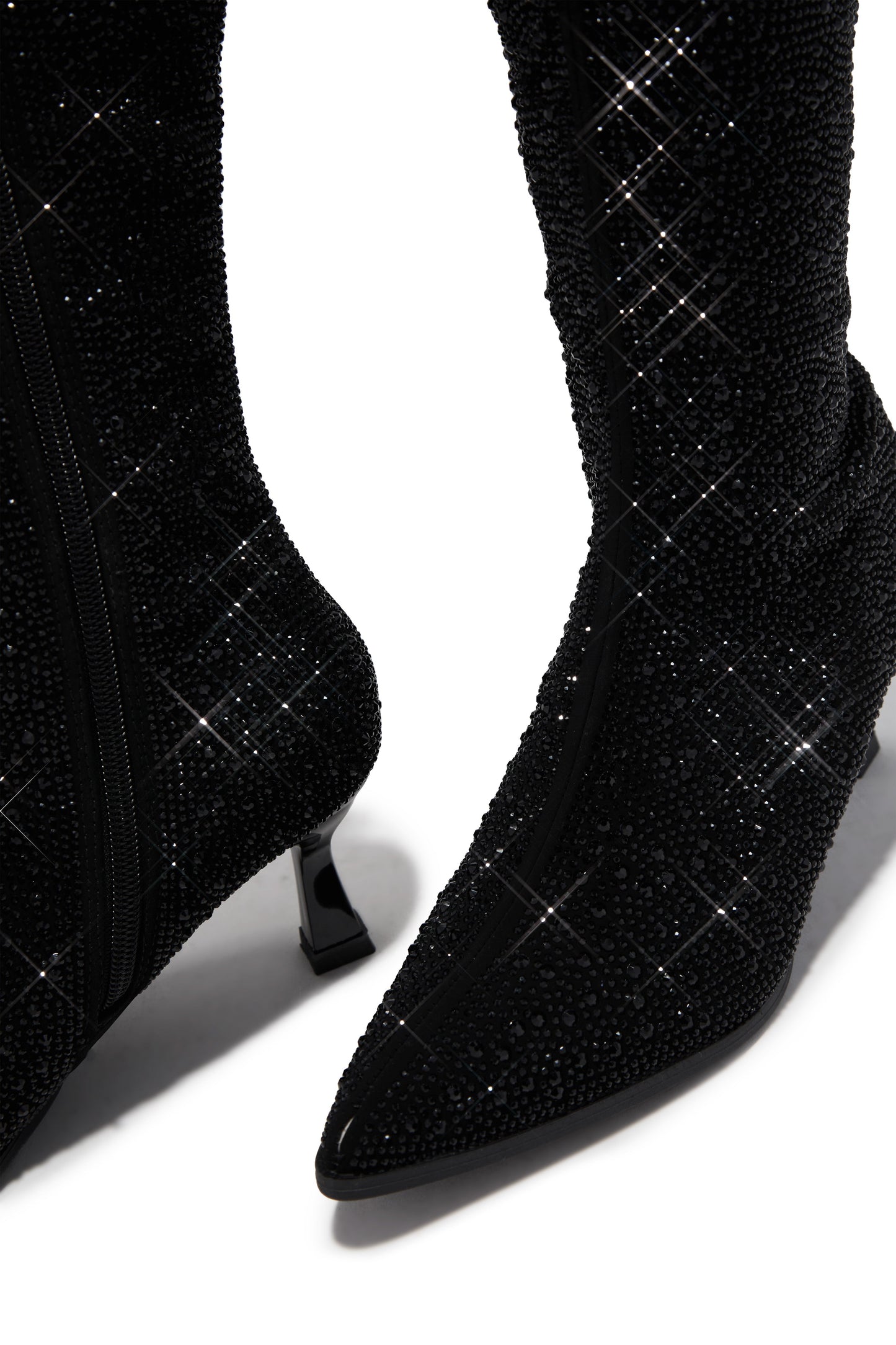 Elvia Embellished Kitten Heel Boots - Black