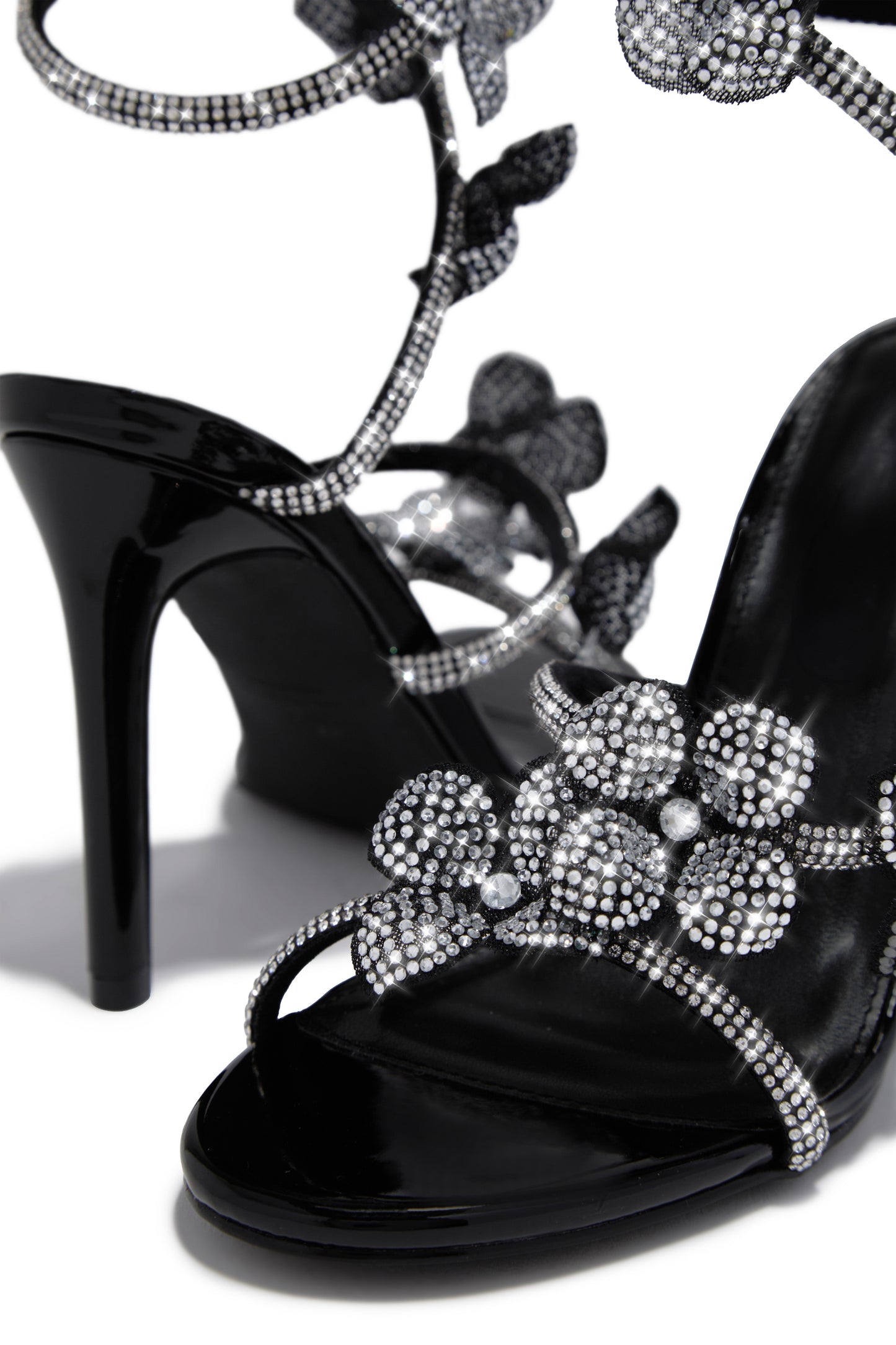 Flora Embellished Around The Ankle Coil Heels - Black