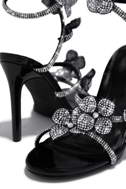 Flora Embellished Around The Ankle Coil Heels - Black